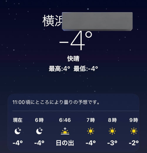 最強寒波で横浜市４℃
