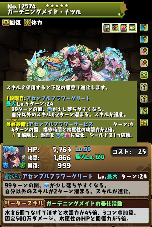ガーデニングメイド・ナツルのステータス画面
