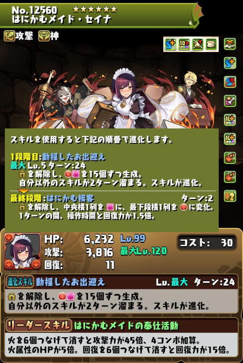はにかむメイド・セイナのステータス画面