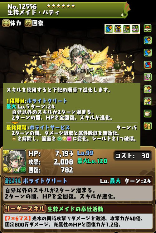 生粋メイド・パティのステータス画面