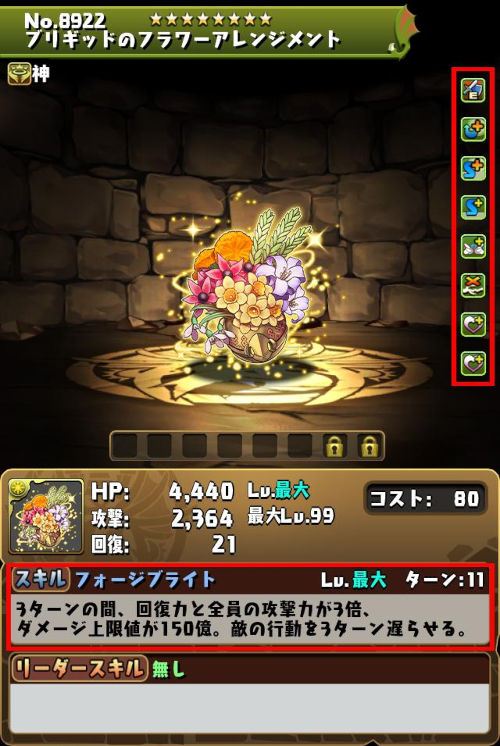 ブリギッドのフラワーアレンジメントのステータス画面
