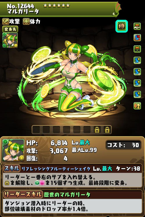 マルガリータのステータス画面
