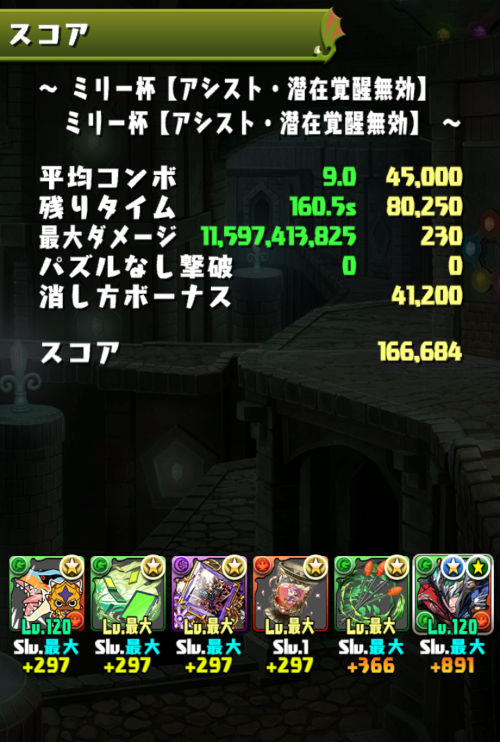ミリー杯　16万6600点