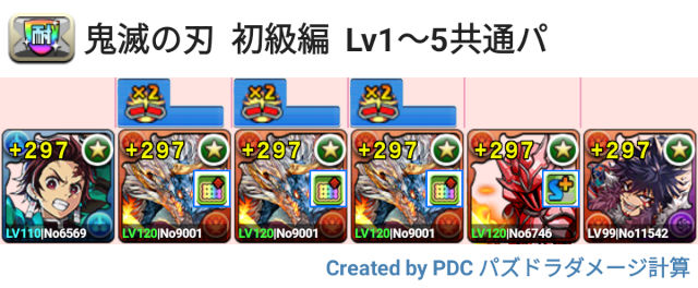 鬼滅の刃コラボ 初級編 Lv1～5　シヴァドラ共通パ