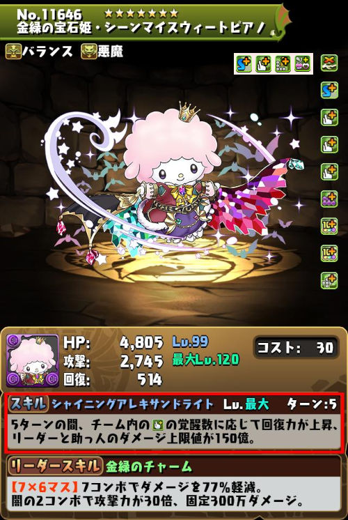 金緑の宝石姫・シーンマイスウィートピアノのステータス画面