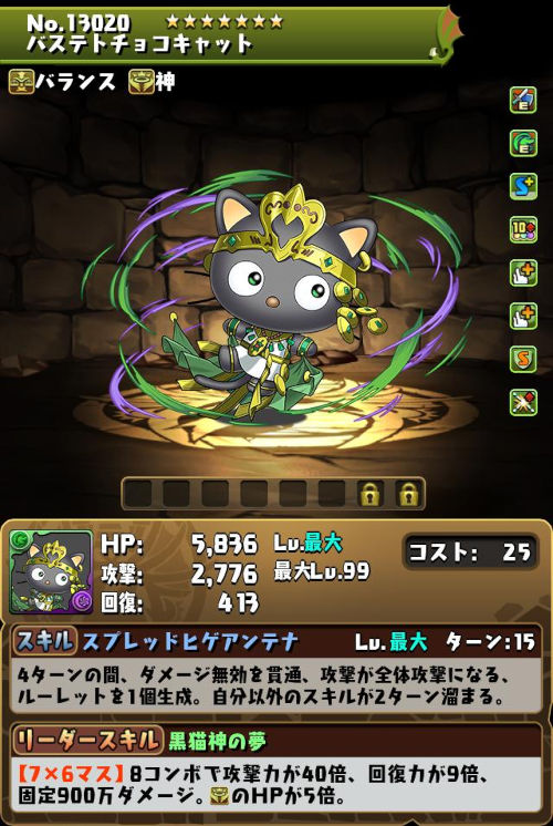 バステトチョコキャットのステータス画面