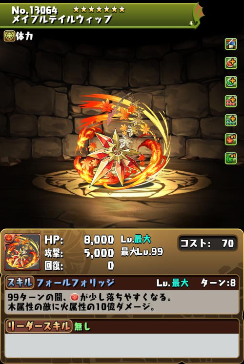 メイプルテイルウィップのステータス画面