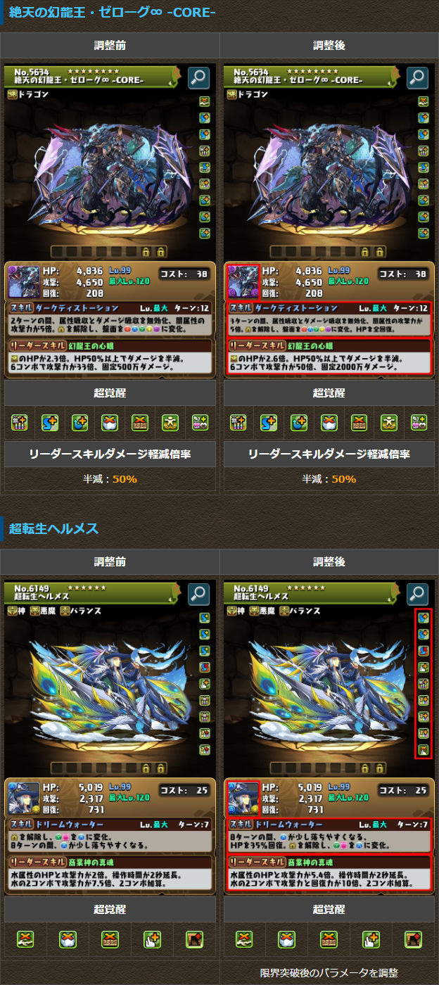 一部モンスターの能力を調整