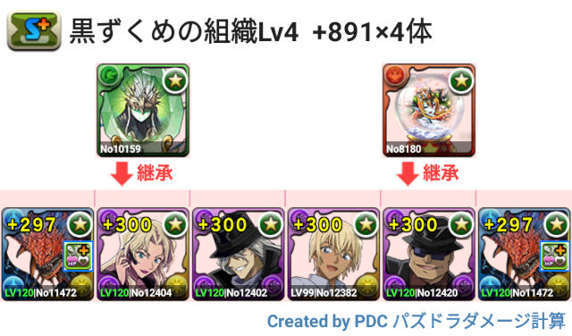 黒ずくめの組織 Lv4　スオウ銀時パ　プラマラ4体