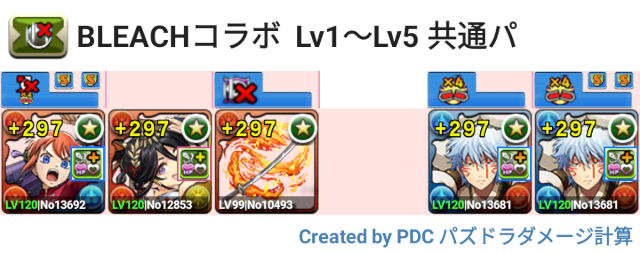 BLEACHコラボ　Lv1～Lv5　スオウ銀時パ